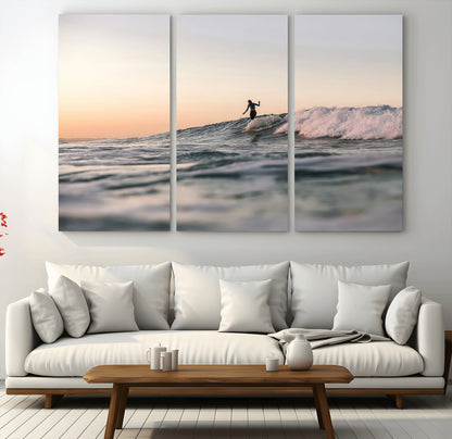 58502923-MGV-CV-48X32-3P-Wave Rider Wall Art Canvas Print, Framed Ocean Wave Art Picture Print, Riding Surf Perfect Sunset Surf Decor Artwork