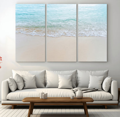 77194056-MGV-CV-36X24-Soft Shoreline Wall Art Canvas Print, Framed Gentle Waves Art Picture Print, Clear Water Perfect Minimalist Coastal Decor Artwork