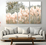 21826392-MGV-CV-48X32-3P-Pampas Grass Wall Art Canvas Print, Framed Soft Pampas Art Picture Print, Pastel Grasses Perfect Soft Neutral Boho Decor Artwork