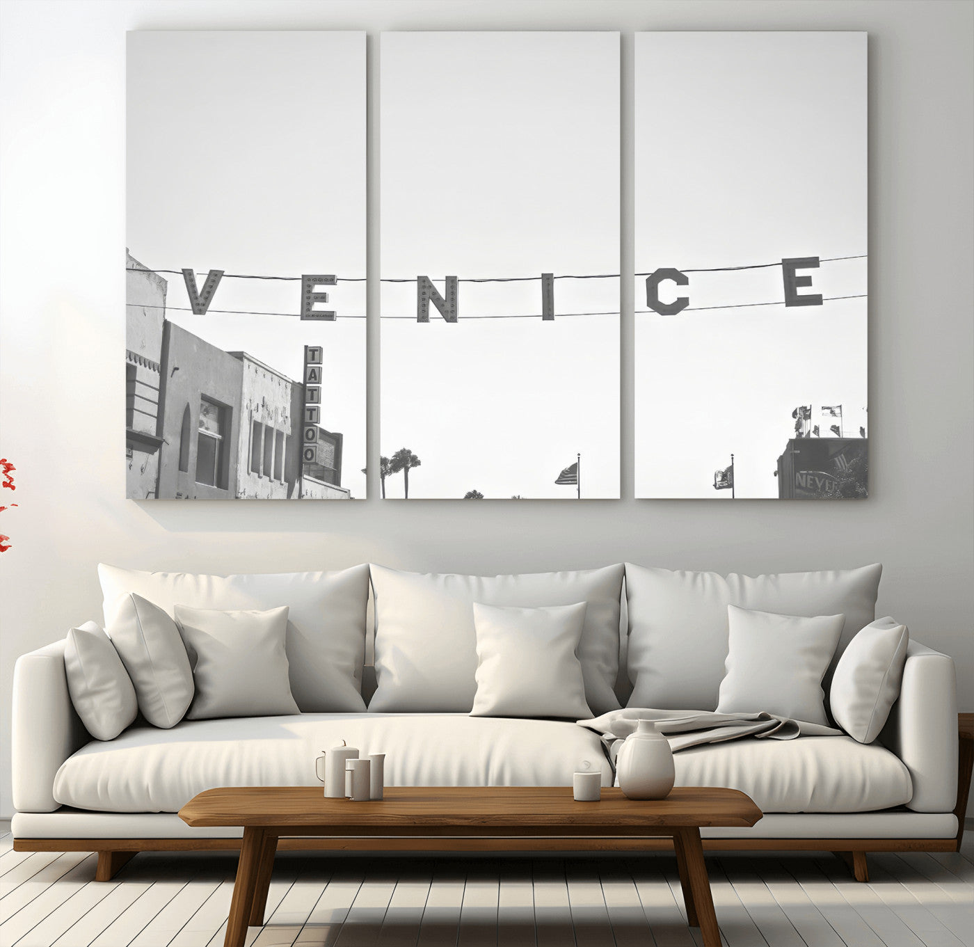68254589-MGV-CV-48X32-3P-Venice Sign Wall Art Canvas Print, Framed Venice Letters Art Picture Print, Los Angeles Perfect Minimalist Urban Decor Artwork