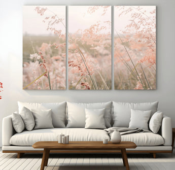 79164340-MGV-CV-36X24-Pastel Grasses Wall Art Canvas Print, Framed Soft Meadow Art Picture Print, Field in Breeze Perfect Pastel Minimal Decor Artwork