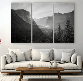 39278955-MGV-CV-48X32-3P-Yosemite Valley Wall Art Canvas Print, Framed El Capitan Art Picture Print, Misty Mountain Perfect Modern Rustic Decor Artwork