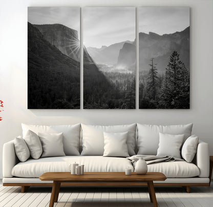 39278955-MGV-CV-48X32-3P-Yosemite Valley Wall Art Canvas Print, Framed El Capitan Art Picture Print, Misty Mountain Perfect Modern Rustic Decor Artwork