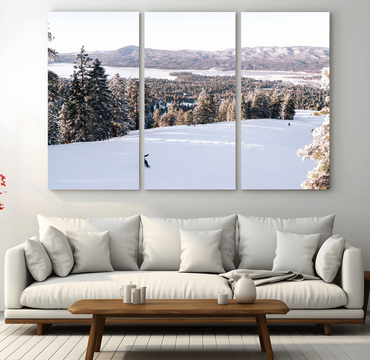 79857868-MGV-CV-48X32-3P-Snowy Mountain Wall Art Canvas Print, Framed Ski Slope Art Picture Print, Winter Forest Perfect Modern Rustic Decor Artwork
