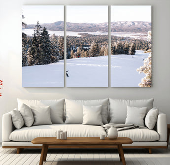 79857868-MGV-CV-36X24-Snowy Mountain Wall Art Canvas Print, Framed Ski Slope Art Picture Print, Winter Forest Perfect Modern Rustic Decor Artwork