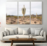 96147924-MGV-CV-36X24-Saguaro Cactus Wall Art Canvas Print, Framed Desert Cactus Art Picture Print, Earthy Desert Perfect Southwestern Boho Decor