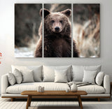 47112103-MGV-CV-48X32-3P-Brown Bear Wall Art Canvas Print, Framed Forest Wildlife Art Picture Print, Woodland Bear Perfect Rustic Cabin Decor Artwork