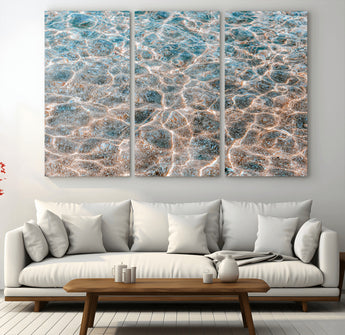 26580287-MGV-CV-48X32-3P-Clear Water Wall Art Canvas Print, Framed Sunlit Ripples Art Picture Print, Ocean Texture Perfect Modern Coastal Decor Artwork