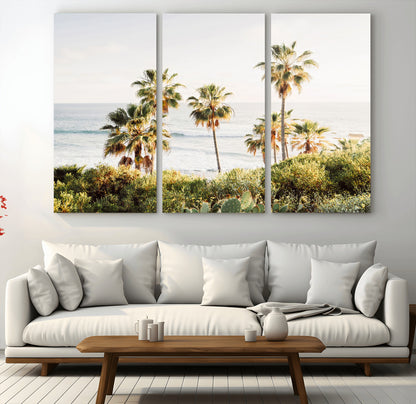 94707294-MGV-CV-36X24-California Coast Wall Art Canvas Print, Framed Palm Trees Art Picture Print, Coastal Landscape Perfect Coastal Minimalist Decor