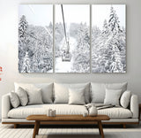 44705668-MGV-CV-36X24-Winter Forest Wall Art Canvas Print, Framed Snowy Forest Art Picture Print, Ski Lift Perfect Scandinavian Decor Artwork