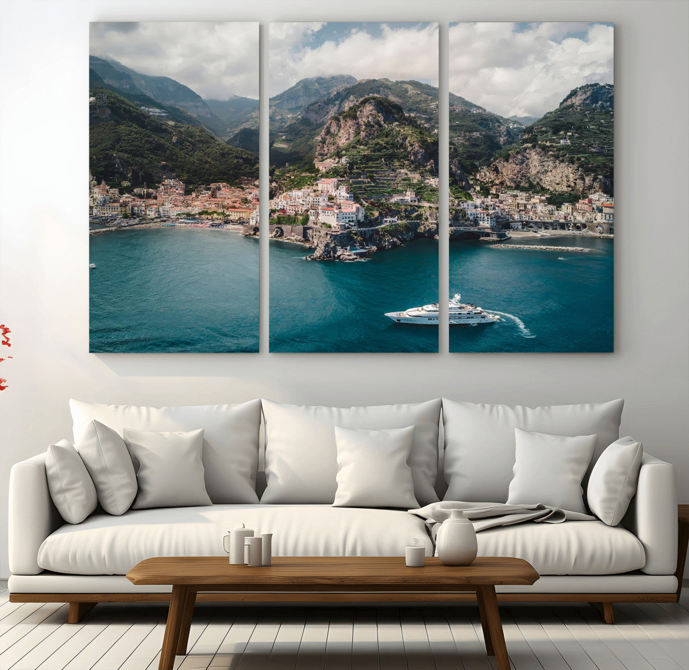 20321590-MGV-CV-36X24-Amalfi Coast Wall Art Canvas Print, Framed Italy Travel Art Picture Print, Mediterranean Landscape Perfect Mediterranean Coastal