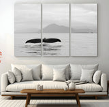 30524220-MGV-CV-36X24-Whale Tail Wall Art Canvas Print, Framed Black White Ocean Art Picture Print, Calm Marine Perfect Minimalist Coastal Decor Artwork