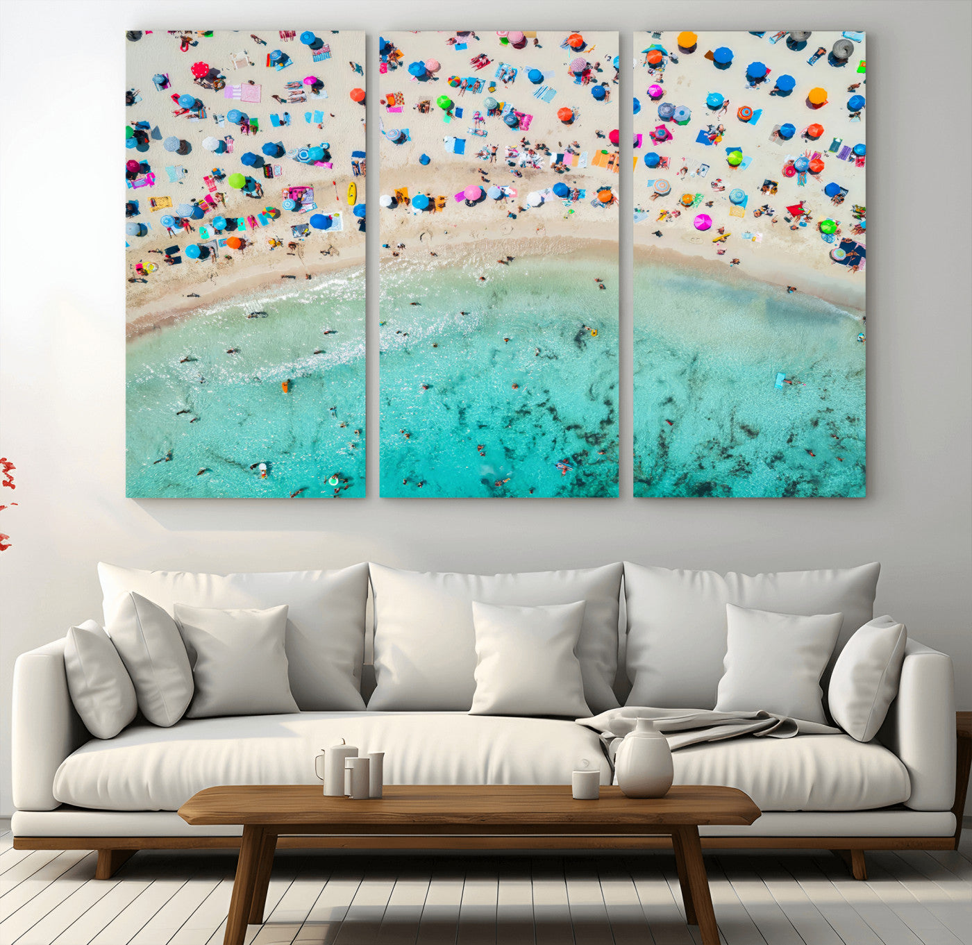 76172085-MGV-CV-48X32-3P-Tropical Shoreline Wall Art Canvas Print, Framed Beach Relaxing Art Picture Print, Aerial Summer Perfect Coastal Vibrant Decor