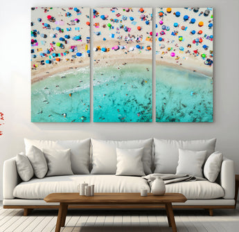 76172085-MGV-CV-36X24-Tropical Shoreline Wall Art Canvas Print, Framed Beach Relaxing Art Picture Print, Aerial Summer Perfect Coastal Vibrant Decor