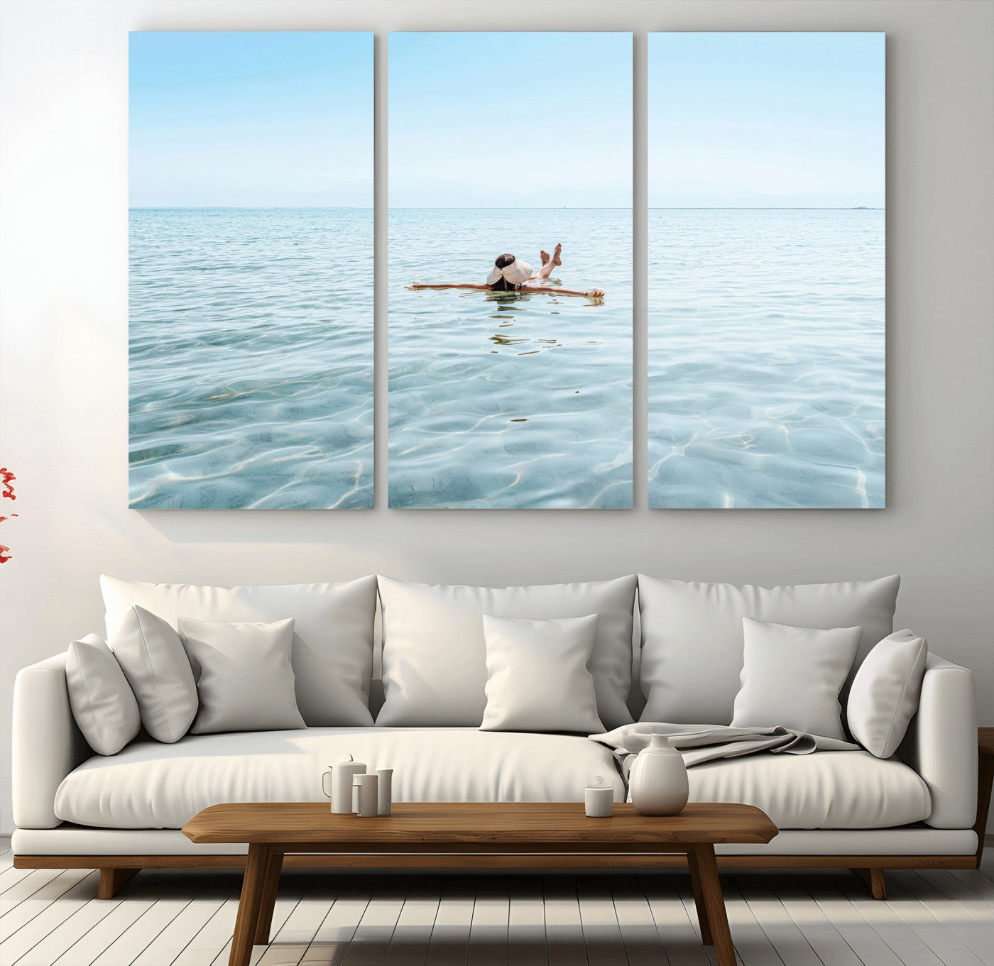 32624554-MGV-CV-48X32-3P-Swimming Relaxation Wall Art Canvas Print, Framed Peaceful Water Art Picture Print, Clear Sea Perfect Minimalist Aquatic Decor