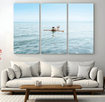 32624554-MGV-CV-48X32-3P-Swimming Relaxation Wall Art Canvas Print, Framed Peaceful Water Art Picture Print, Clear Sea Perfect Minimalist Aquatic Decor