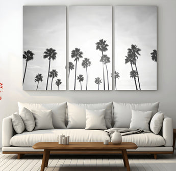 62298277-MGV-CV-48X32-3P-Monochrome Palms Wall Art Canvas Print, Framed Minimalist Trees Art Picture Print, Silhouetted Palms Perfect Tropical Minimalist