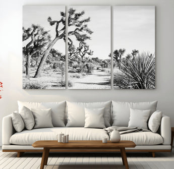 88164251-MGV-CV-48X32-3P-Joshua Tree Wall Art Canvas Print, Framed Desert Path Art Picture Print, Monochrome Desert Perfect Minimalist Desert Decor Artwork