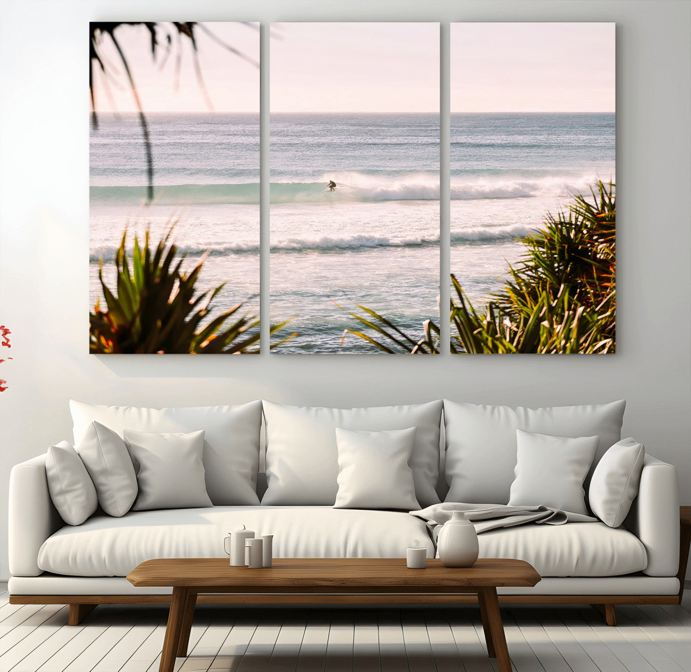 23287092-MGV-CV-48X32-3P-Ocean Surfer Wall Art Canvas Print, Framed Coastal Surf Art Picture Print, Tropical Beach Perfect Tropical Coastal Decor Artwork