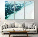 33764764-MGV-CV-48X32-3P-Minimal Beach Wall Art Canvas Print, Framed Ocean Swimming Art Picture Print, Clear Ocean Perfect Minimal Coastal Decor Artwork