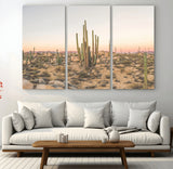 76234974-MGV-CV-48X32-3P-Desert Cactus Wall Art Canvas Print, Framed Baja Desert Art Picture Print, Pastel Desert Perfect Southwestern Boho Decor Artwork