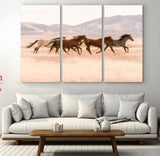 83644685-MGV-CV-48X32-3P-Wild Horse Art Wall Art Canvas Print, Framed Rustic Western Art Picture Print, Desert Horse Scene Perfect Rustic Western Decor