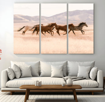 83644685-MGV-CV-48X32-3P-Wild Horse Art Wall Art Canvas Print, Framed Rustic Western Art Picture Print, Desert Horse Scene Perfect Rustic Western Decor