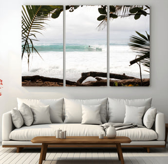 50382104-MGV-CV-36X24-Tropical Surf Wall Art Canvas Print, Framed Palm Tree View Art Picture Print, Beach House Art Perfect Boho Coastal Decor Artwork