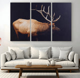 91871131-MGV-CV-36X24-Rustic Elk Art Wall Art Canvas Print, Framed Moody Wildlife Decor Art Picture Print, Western Animal Print Perfect Western Lodge