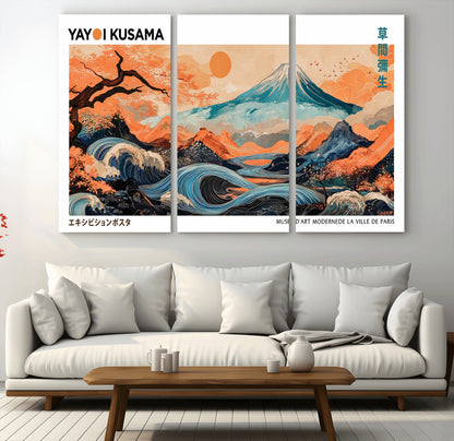 88785870-MGV-CV-36X24-Japanese Great Wave & Mt Fuji Wall Art – Ukiyo e Style Landscape Print with Flowing River, Autumn Mountain Poster, Oriental Asian
