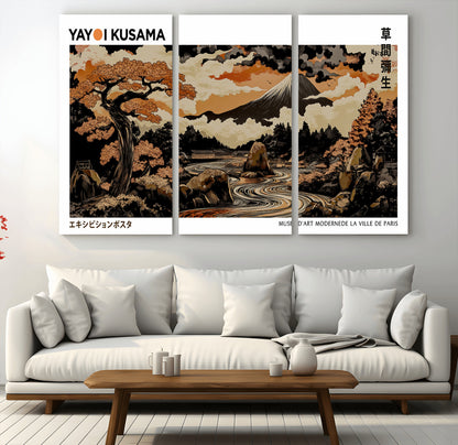 96372548-MGV-CV-36X24-Japanese Landscape Wall Art Print – Mt. Fuji Poster with Bonsai Tree & River, Ukiyo-e Inspired Modern Japanese Artwork, Autumn