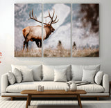 70489411-MGV-CV-36X24-Elk Photography Wall Art Canvas Print, Framed Mountain Wildlife Art Picture Print, Rustic Nature Decor Perfect Rustic Lodge Decor