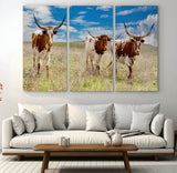 58099948-MGV-CV-48X32-3P-Texas Longhorn Wall Art Canvas Print, Framed Western Decor Art Picture Print, Rustic Farmhouse Perfect Western Farmhouse Decor
