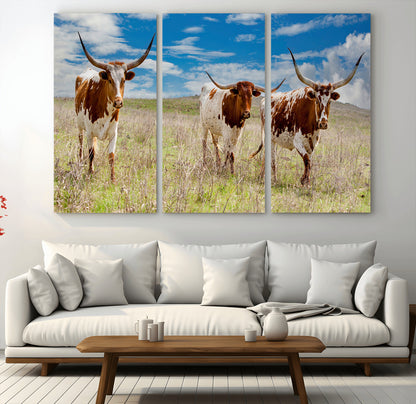 58099948-MGV-CV-36X24-Texas Longhorn Wall Art Canvas Print, Framed Western Decor Art Picture Print, Rustic Farmhouse Perfect Western Farmhouse Decor