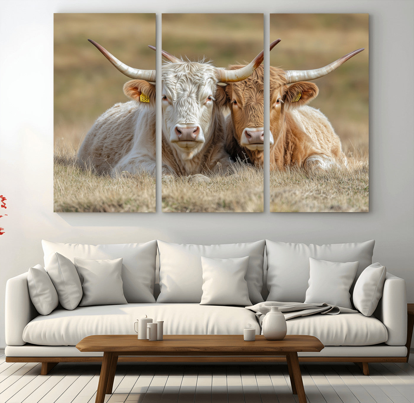 53388593-MGV-CV-48X32-3P-Cow Photography Wall Art Canvas Print, Framed Rustic Animal Decor Art Picture Print, Texas Cow Pair Perfect Western Farmhouse