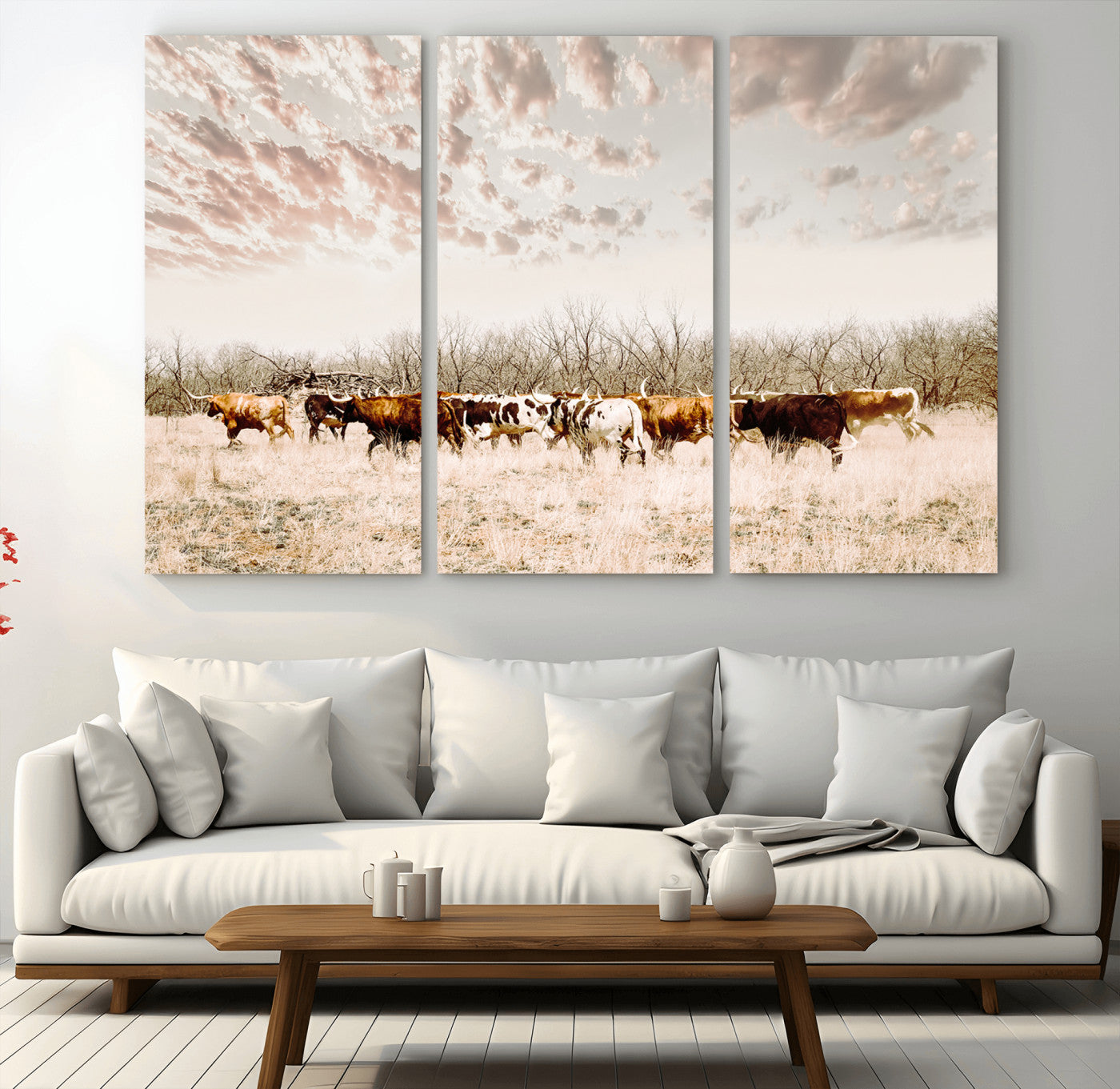57389417-MGV-CV-36X24-Cow Herd Photography Wall Art Canvas Print, Framed Rustic Farmhouse Decor Art Picture Print, Western Ranch Style Perfect Rustic