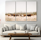 12454132-MGV-CV-36X24-Cow Herd Photography Wall Art Canvas Print, Framed Rustic Farmhouse Decor Art Picture Print, Western Ranch Style Perfect Rustic