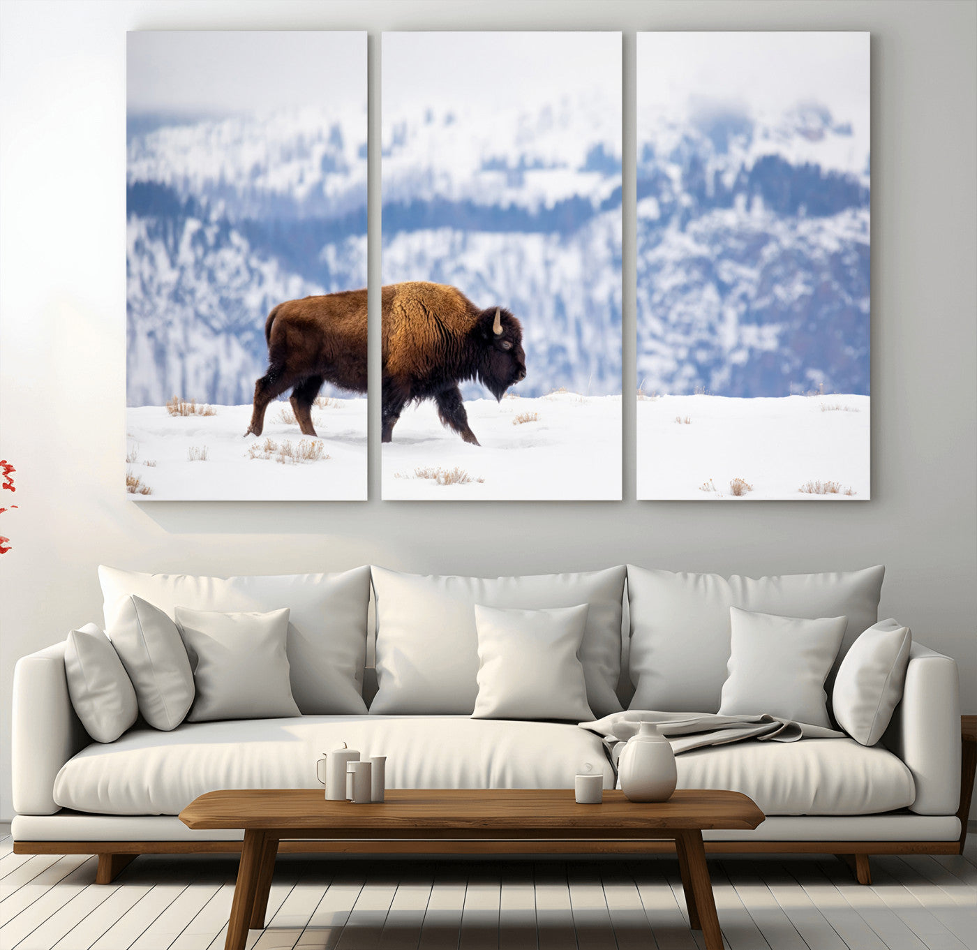 58512275-MGV-CV-36X24-Cowboy Aesthetic Wall Art Canvas Print, Framed Neutral Animal Theme Art Picture Print, Bison Ranch Style Perfect Rustic Western