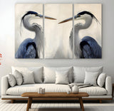 18230556-MGV-CV-36X24-Blue Heron Pair Wall Art Canvas Print, Framed Coastal Bird Theme Art Picture Print, Tranquil Wildlife Scene Perfect Coastal