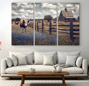 22296025-MGV-CV-36X24-Texas Longhorn Canvas Wall Art Canvas Print, Framed Rustic Barn Wall Art Art Picture Print, Farmhouse Cow Decor Perfect Rustic