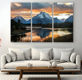 14130176-MGV-CV-36X24-Mountain Sunset Wall Art Canvas Print, Framed Alpine Wilderness Art Picture Print, Golden Hour Perfect Rustic Wilderness Decor