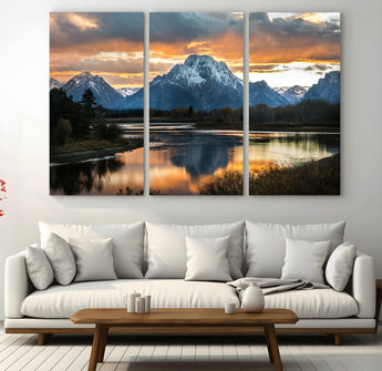 14130176-MGV-CV-36X24-Mountain Sunset Wall Art Canvas Print, Framed Alpine Wilderness Art Picture Print, Golden Hour Perfect Rustic Wilderness Decor