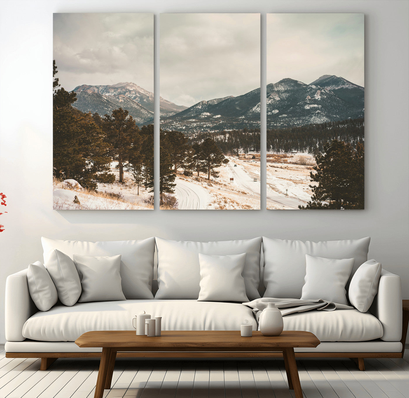 77311749-MGV-CV-36X24-Mountain Landscape Wall Art Canvas Print, Framed Snowy Peaks Art Picture Print, Alpine Aesthetic Perfect Rustic Winter Decor