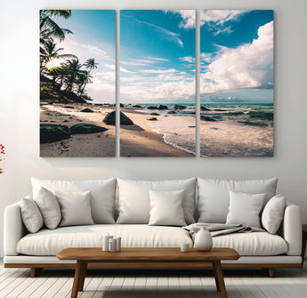 95301406-MGV-CV-36X24-Tropical Beach Wall Art Canvas Print, Framed Ocean Waves Art Picture Print, Relazxing Seascape Perfect Tropical Coastal Decor