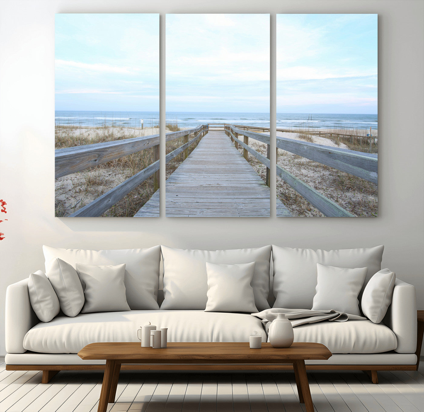 31602988-MGV-CV-36X24-Beach Boardwalk Wall Art Canvas Print, Framed Coastal Serenity Art Picture Print, Ocean View Perfect Coastal Minimalist Decor