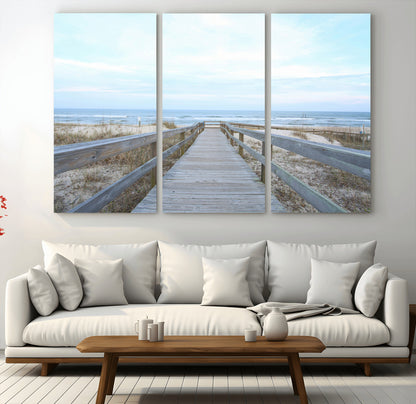 31602988-MGV-CV-36X24-Beach Boardwalk Wall Art Canvas Print, Framed Coastal Serenity Art Picture Print, Ocean View Perfect Coastal Minimalist Decor