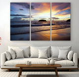 36714356-MGV-CV-36X24-Beach Sunset Wall Art Canvas Print, Framed Ocean Waves Art Picture Print, Tropical Seascape Perfect Coastal Serenity Decor Artwork