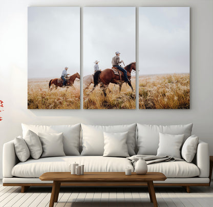 94723307-MGV-CV-36X24-Western Cowboys Wall Art Canvas Print, Framed Rustic Prairie Art Picture Print, Horseback Riding Perfect Rustic Western Decor
