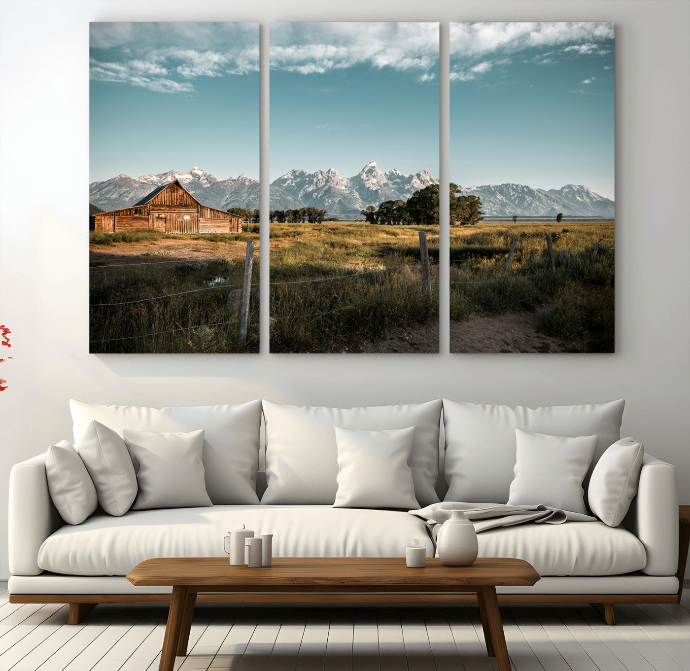 92497443-MGV-CV-36X24-Rustic Farmhouse Wall Art Canvas Print, Framed Mountain Cabin Art Picture Print, Western Landscape Perfect Rustic Farmhouse Decor