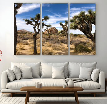 25722592-MGV-CV-36X24-Joshua Tree Desert Wall Art Canvas Print, Framed Southwestern Nature Art Picture Print, Rustic Earth Tones Perfect Southwestern